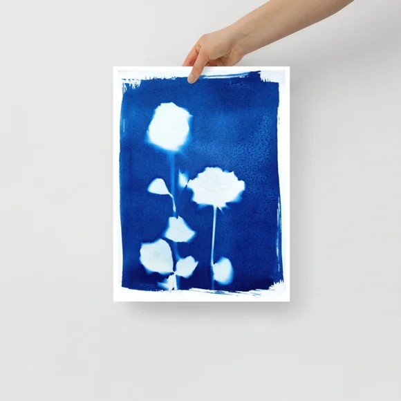 Original Rose Cyanotype Botanical Blue Print on Watercolor Paper - Picture 3 of 4